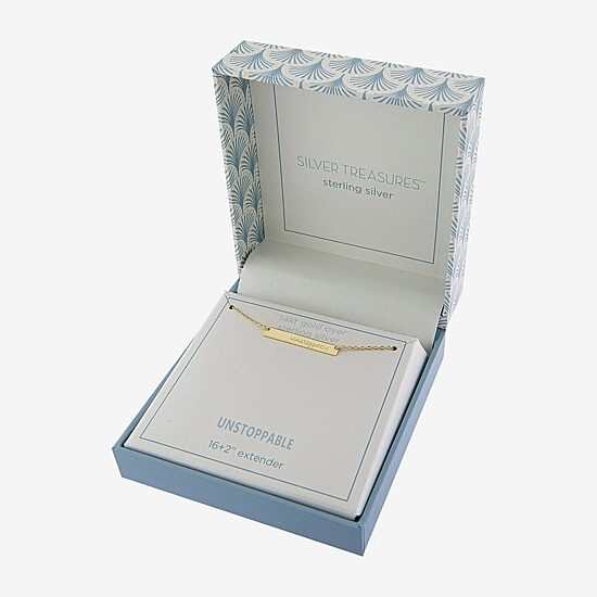 Silver Treasures Unstoppable Womens 14K Gold Over Silver Bar 16 Inch Pendant Necklace