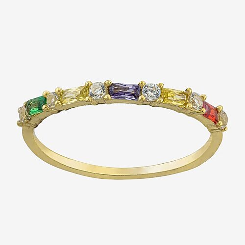 Silver Treasures Womens Multi Color Cubic Zirconia 14K Gold Over Silver Delicate Band, 7