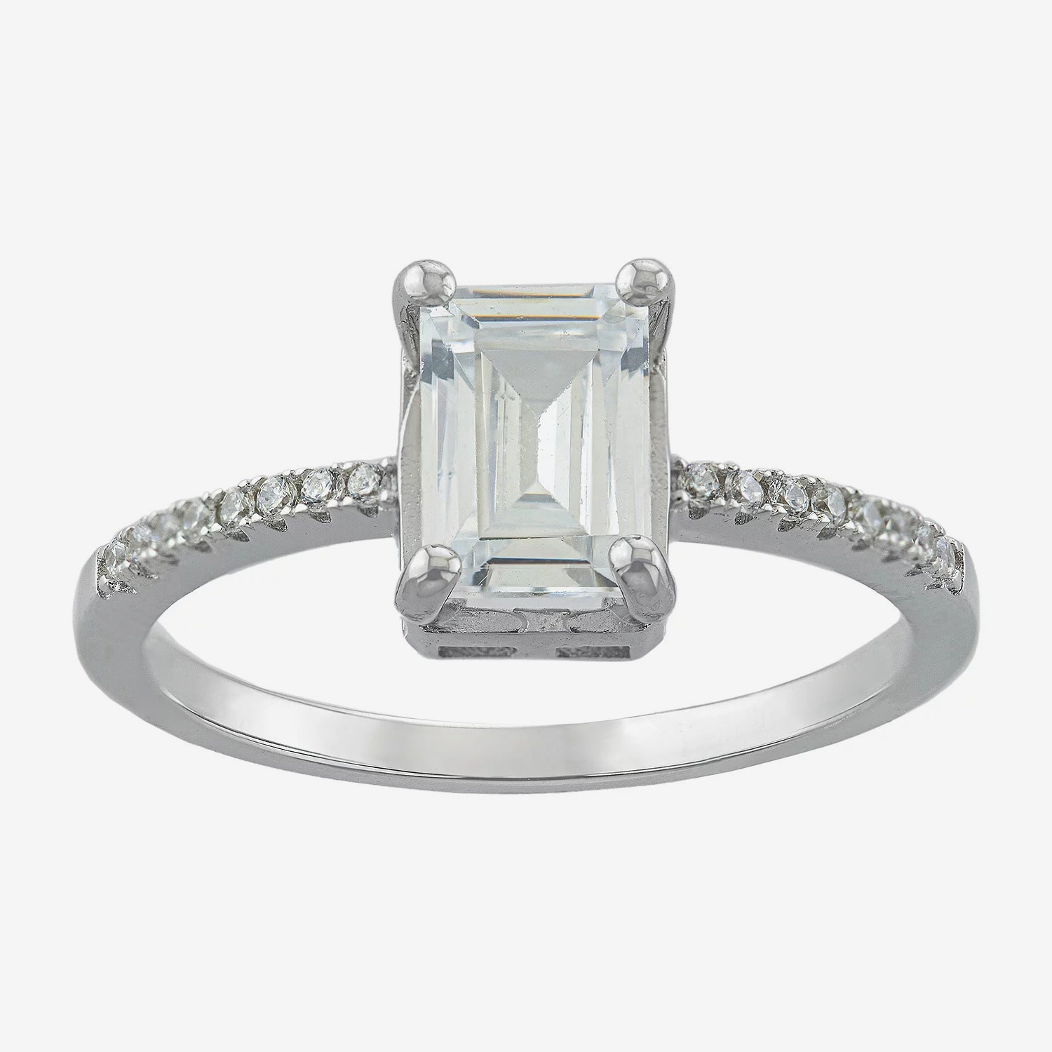 Silver Treasures Womens Cubic Zirconia Sterling Silver Solitaire Engagement Ring