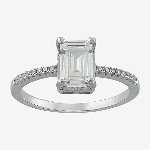 Silver Treasures Womens Cubic Zirconia Sterling Silver Solitaire Engagement Ring, 7