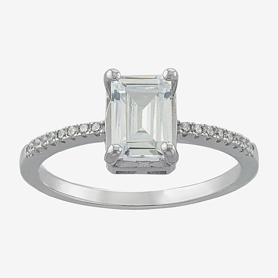 Silver Treasures Womens Cubic Zirconia Sterling Silver Solitaire Engagement Ring