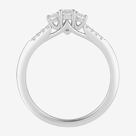Love Lives Forever (H-I / Si2) Womens 1/2 CT. T.W. Lab Grown White Diamond 10K or 14K Gold Oval Side Stone 3-Stone Engagement Ring