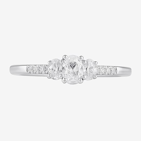 Love Lives Forever (H-I / Si2) Womens 1/2 CT. T.W. Lab Grown White Diamond 10K or 14K Gold Oval Side Stone 3-Stone Engagement Ring