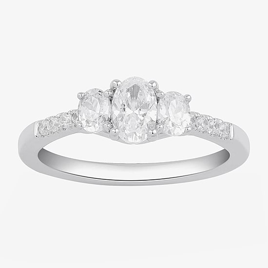 Love Lives Forever Love Lives Forever (H-I / Si2) Womens 1 CT. T.W. Lab Grown White Diamond 10K Gold Oval Side Stone 3-Stone Engagement Ring