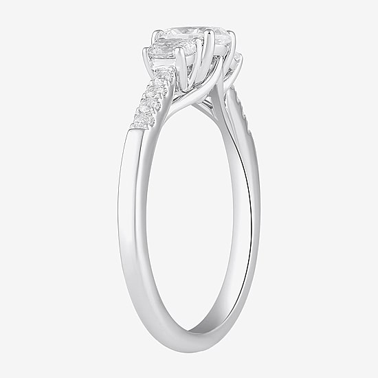 Love Lives Forever Love Lives Forever (H-I / Si2) Womens 1 CT. T.W. Lab Grown White Diamond 10K Gold Oval Side Stone 3-Stone Engagement Ring