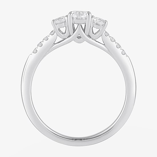 Love Lives Forever Love Lives Forever (H-I / Si2) Womens 1 CT. T.W. Lab Grown White Diamond 10K Gold Oval Side Stone 3-Stone Engagement Ring