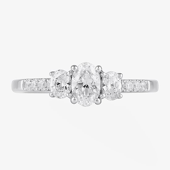 Love Lives Forever Love Lives Forever (H-I / Si2) Womens 1 CT. T.W. Lab Grown White Diamond 10K Gold Oval Side Stone 3-Stone Engagement Ring