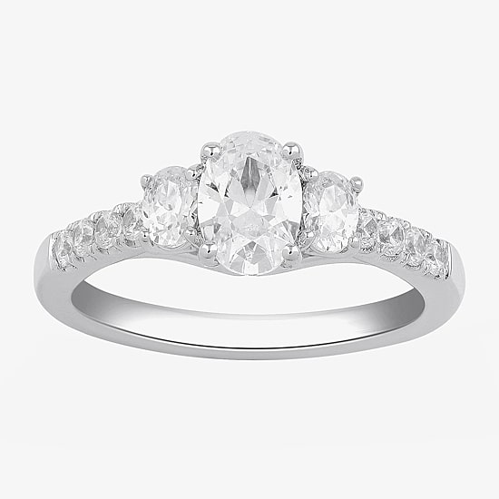 Love Lives Forever (H-I / Si2) Womens 1 1/2 CT. T.W. Lab Grown White Diamond 10K Gold Oval Side Stone 3-Stone Engagement Ring