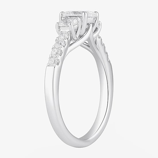 Love Lives Forever (H-I / Si2) Womens 1 1/2 CT. T.W. Lab Grown White Diamond 10K Gold Oval Side Stone 3-Stone Engagement Ring