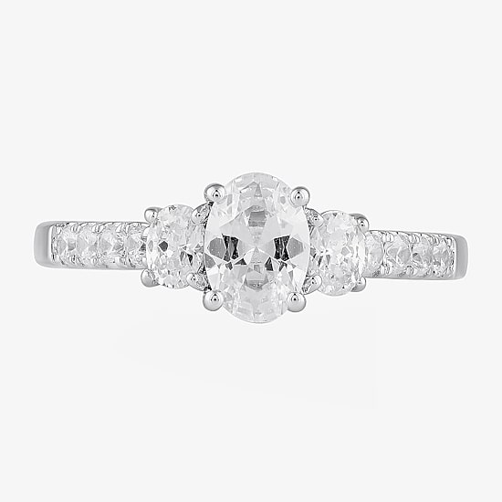 Love Lives Forever (H-I / Si2) Womens 1 1/2 CT. T.W. Lab Grown White Diamond 10K Gold Oval Side Stone 3-Stone Engagement Ring