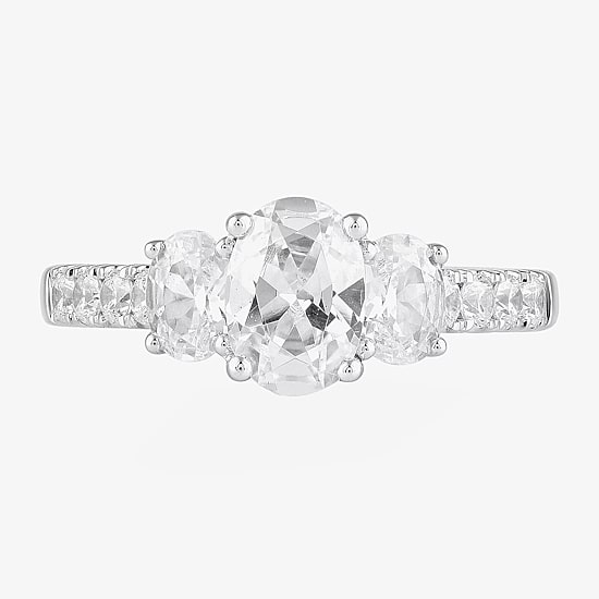 Love Lives Forever Love Lives Forever (H-I / Si2) Womens 2 CT. T.W. Lab Grown White Diamond 10K Gold Oval Side Stone 3-Stone Engagement Ring