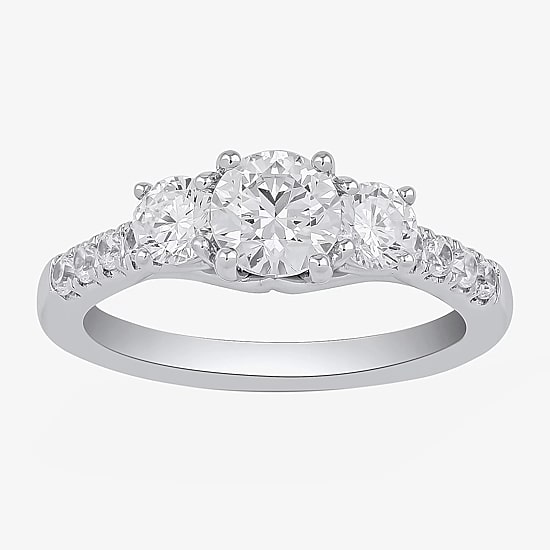 Love Lives Forever Love Lives Forever (H-I / Si2) Womens 2 CT. T.W. Lab Grown White Diamond 10K Gold Round Side Stone 3-Stone Engagement Ring