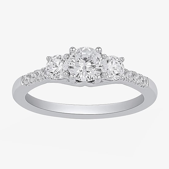 Love Lives Forever (H-I / Si2) Womens 1 1/2 CT. T.W. Lab Grown White Diamond 10K Gold Round Side Stone 3-Stone Engagement Ring