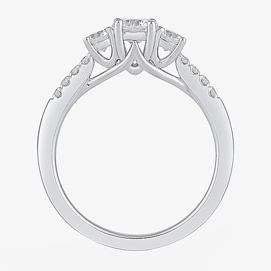 Love Lives Forever (H-I / Si2) Womens 1 1/2 CT. T.W. Lab Grown White Diamond 10K Gold Round Side Stone 3-Stone Engagement Ring