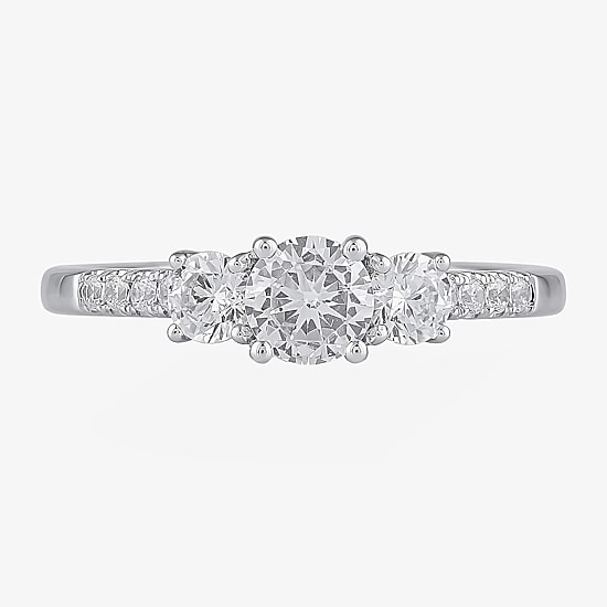 Love Lives Forever (H-I / Si2) Womens 1 1/2 CT. T.W. Lab Grown White Diamond 10K Gold Round Side Stone 3-Stone Engagement Ring