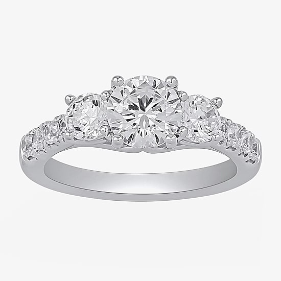 Love Lives Forever Love Lives Forever (H-I / Si2) Womens 1/2 CT. T.W. Lab Grown White Diamond 10K Gold Round Side Stone 3-Stone Engagement Ring