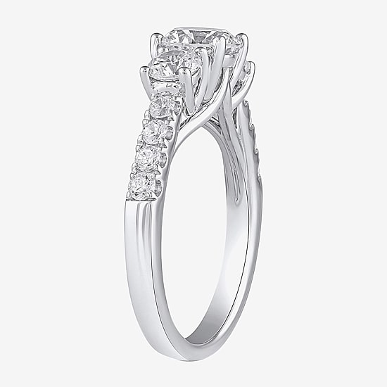 Love Lives Forever Love Lives Forever (H-I / Si2) Womens 1/2 CT. T.W. Lab Grown White Diamond 10K Gold Round Side Stone 3-Stone Engagement Ring
