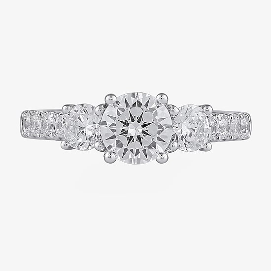 Love Lives Forever Love Lives Forever (H-I / Si2) Womens 1/2 CT. T.W. Lab Grown White Diamond 10K Gold Round Side Stone 3-Stone Engagement Ring
