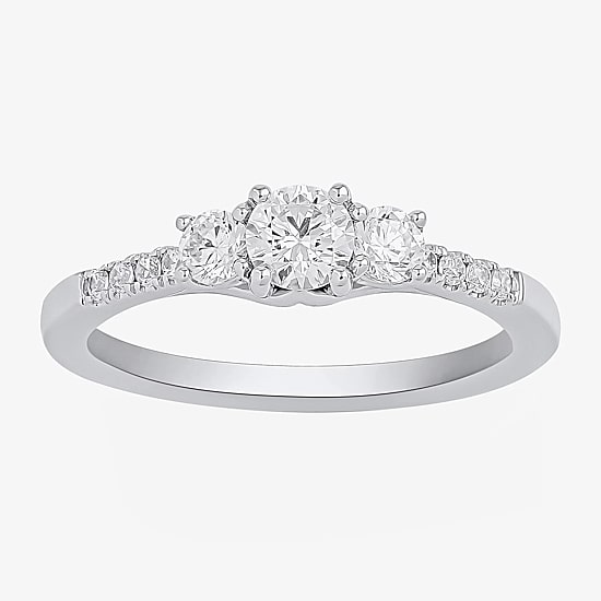 Love Lives Forever Love Lives Forever (H-I / Si2) Womens 1 CT. T.W. Lab Grown White Diamond 10K Gold Round Side Stone 3-Stone Engagement Ring