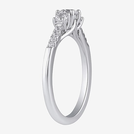 Love Lives Forever Love Lives Forever (H-I / Si2) Womens 1 CT. T.W. Lab Grown White Diamond 10K Gold Round Side Stone 3-Stone Engagement Ring