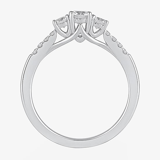 Love Lives Forever Love Lives Forever (H-I / Si2) Womens 1 CT. T.W. Lab Grown White Diamond 10K Gold Round Side Stone 3-Stone Engagement Ring