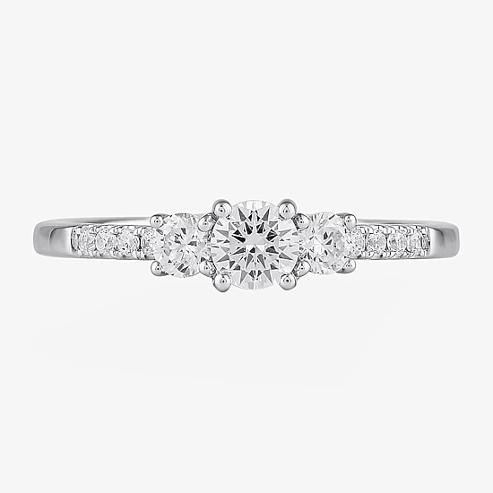 Love Lives Forever Love Lives Forever (H-I / Si2) Womens 1 CT. T.W. Lab Grown White Diamond 10K Gold Round Side Stone 3-Stone Engagement Ring
