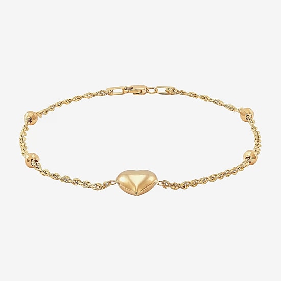 Womens 10K Gold Hollow Heart 7.5 Inch Link Bracelet