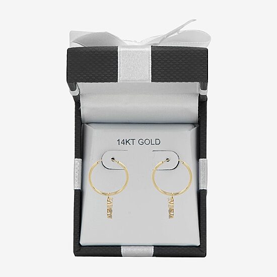 Womens Cubic Zirconia 14K Gold 18mm Cross Hoop Earrings