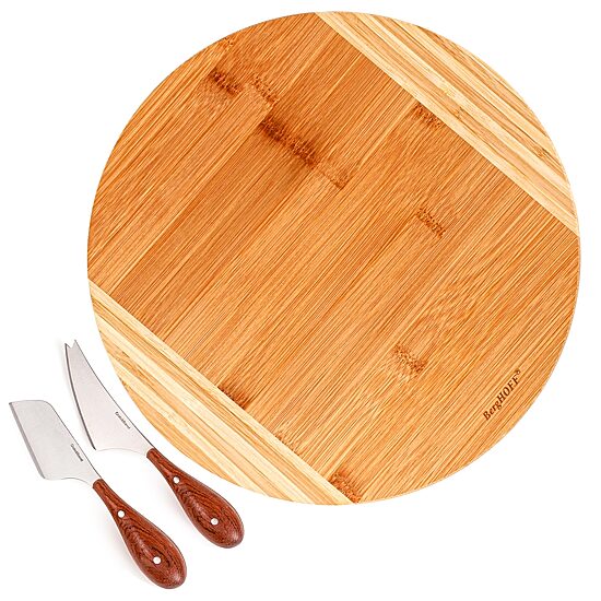 BergHOFF Bamboo 3-pc. Round Cutting Board and Aaron Probyn Cheese Knife Set