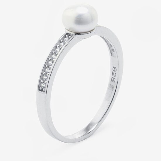 Silver Treasures Womens Cultured Freshwater Pearl Cubic Zirconia Sterling Silver Band