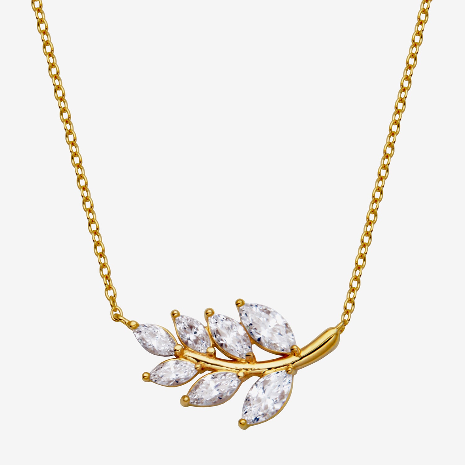 18K Gold Over Sterling Silver Marquise Cubic Zirconia Leaf 18" Necklace