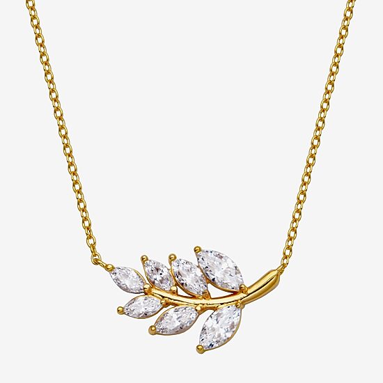 18K Gold Over Sterling Silver Marquise Cubic Zirconia Leaf 18" Necklace