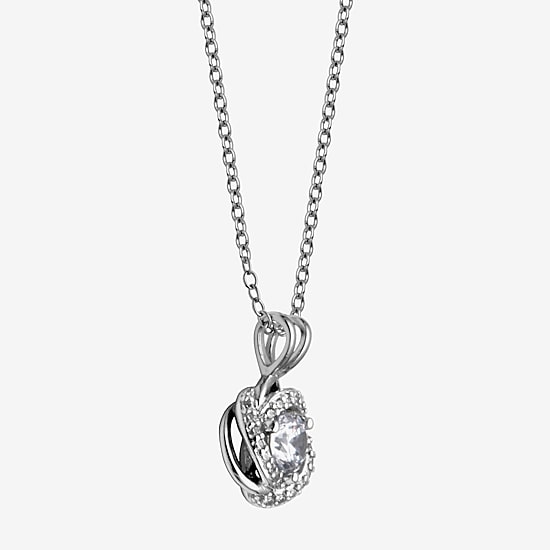 Womens 5/8 CT. T.W. Cubic Zirconia Platinum Over Silver Knot 18 Inch Pendant Necklace