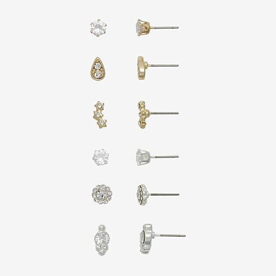 Mixit Womens Cubic Zirconia Flower Star Hypoallergenic 6 Pair Earring Set