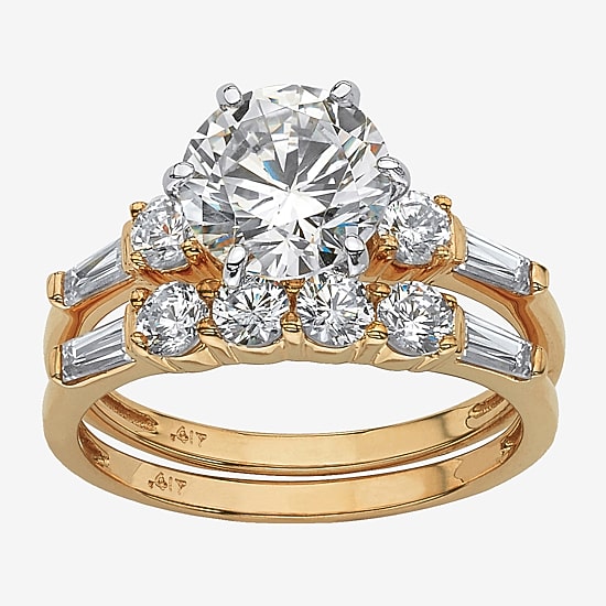 DiamonArt® Womens 3 1/2 CT. T.W White Cubic Zirconia 10K Gold Round Bridal Set