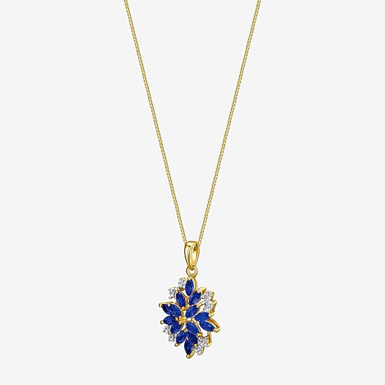 14K Gold over Silver Lab-Created Gemstone Flower Pendant Necklace