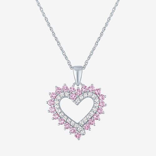Womens Lab Created Pink Sapphire Sterling Silver Round 18 Inch Pendant Necklace, One Size