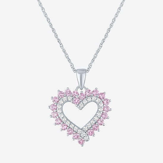 Womens Lab Created Pink Sapphire Sterling Silver Round 18 Inch Pendant Necklace