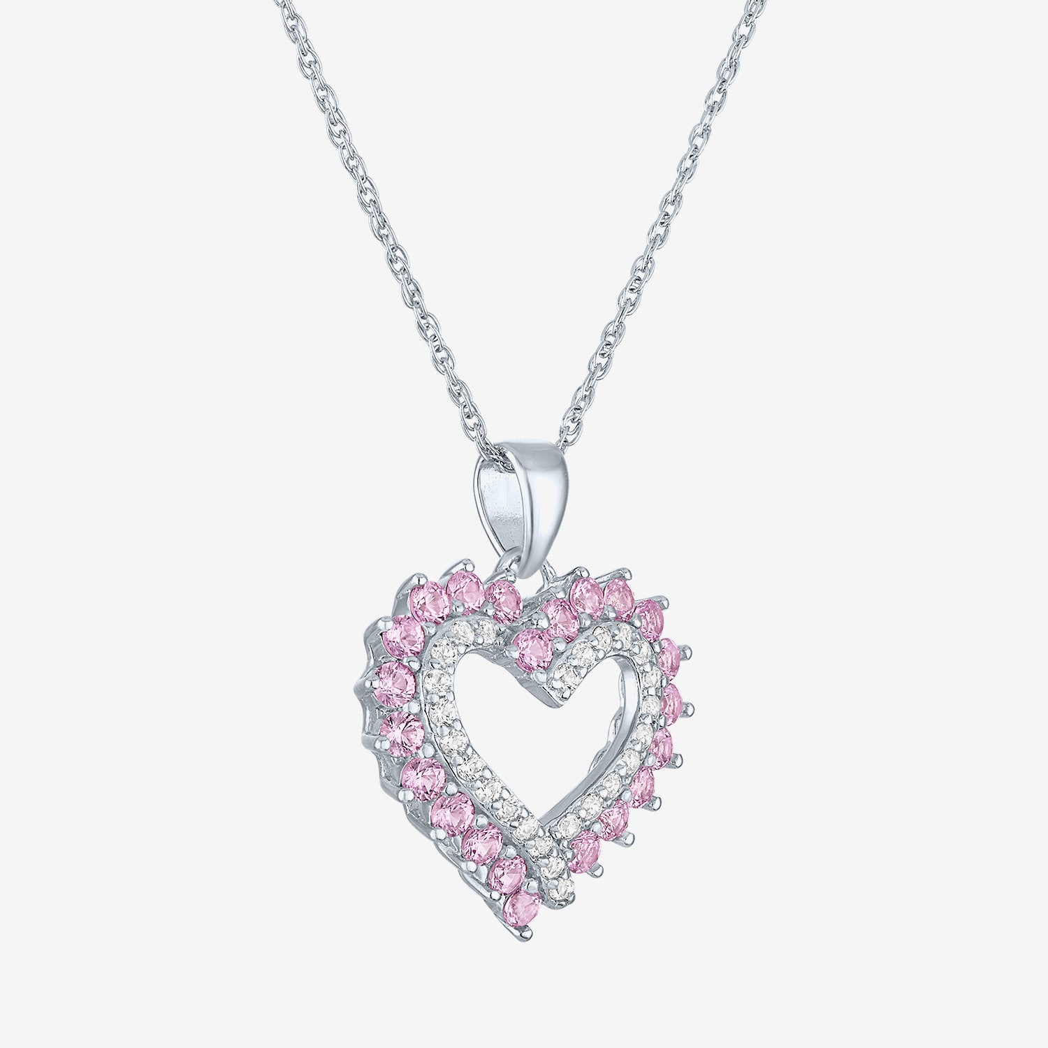 Womens Lab Created Pink Sapphire Sterling Silver Round 18 Inch Pendant Necklace