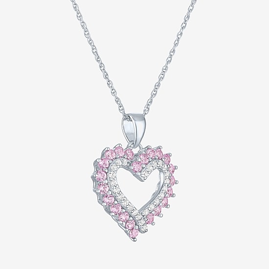 Womens Lab Created Pink Sapphire Sterling Silver Round 18 Inch Pendant Necklace