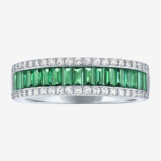 Womens Lab Created Gemstone Sterling Silver Band