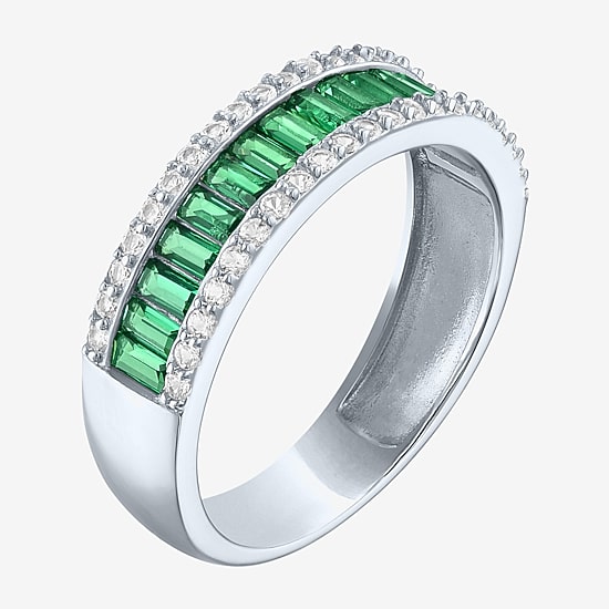 Womens Lab Created Gemstone Sterling Silver Band