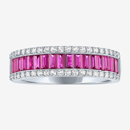 Womens Lab Created Gemstone Sterling Silver Band