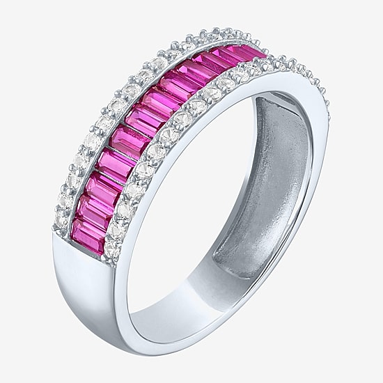 Womens Lab Created Gemstone Sterling Silver Band