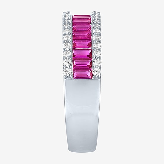 Womens Lab Created Gemstone Sterling Silver Band