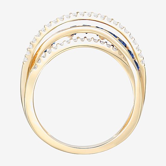 Womens Lab Created Blue Sapphire 14K Gold Over Silver Crossover Side Stone Band