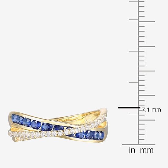 Womens Lab Created Blue Sapphire 14K Gold Over Silver Crossover Side Stone Band