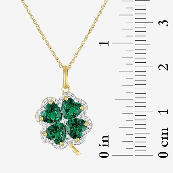 Womens Lab Created Green Emerald 14K Gold Over Silver Clover 16 Inch Pendant Necklace