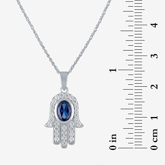 Womens Lab Created Blue Sapphire Sterling Silver Hamsa 16 Inch Pendant Necklace