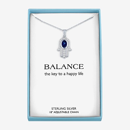 Womens Lab Created Blue Sapphire Sterling Silver Hamsa 16 Inch Pendant Necklace